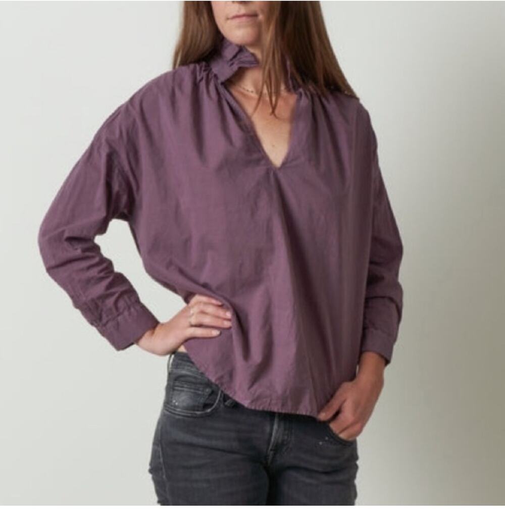 A Shirt Thing Top Womens Small Eggplant Purple Penelope Cabo Ruffle Long Sleeve